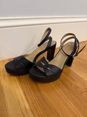 Naturalizer Black Platform Ankle-Strap Block Heels